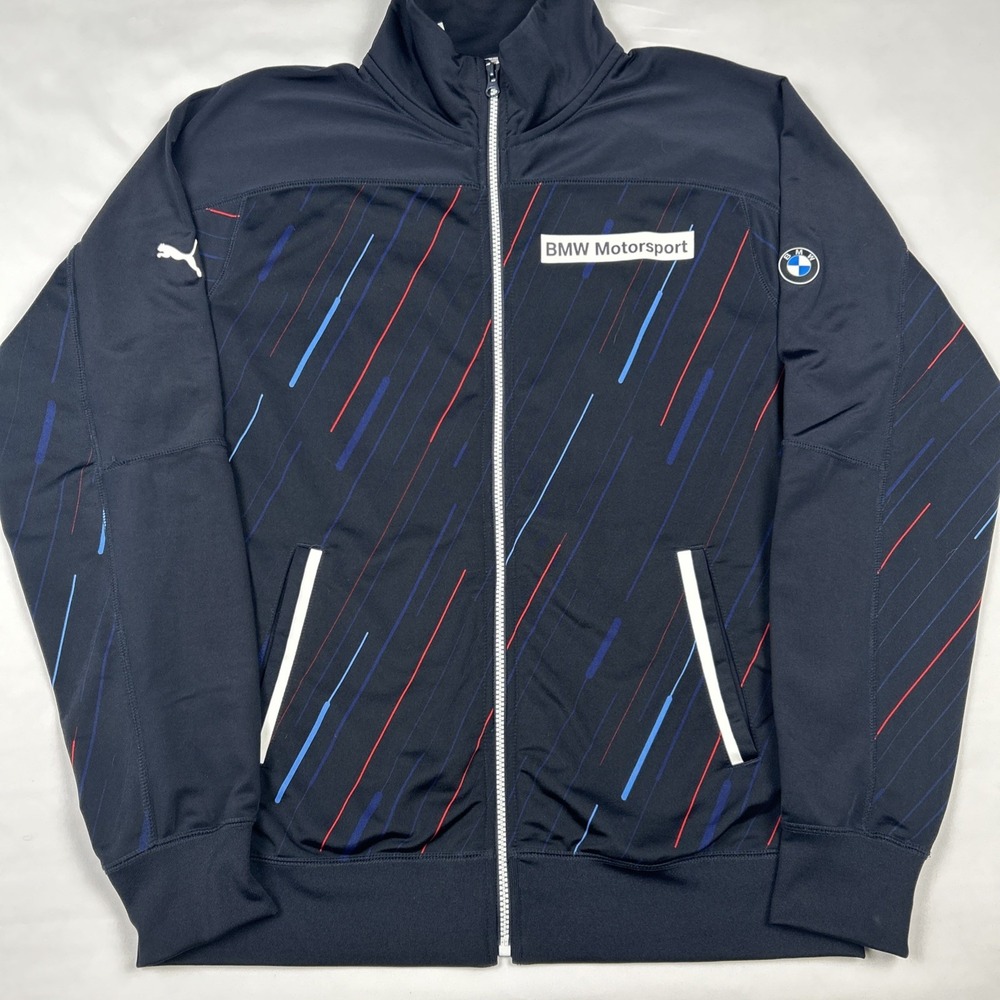 Puma BMW Motorsport M3 Track Jacket Men's Size Large Windbreaker Black Striped